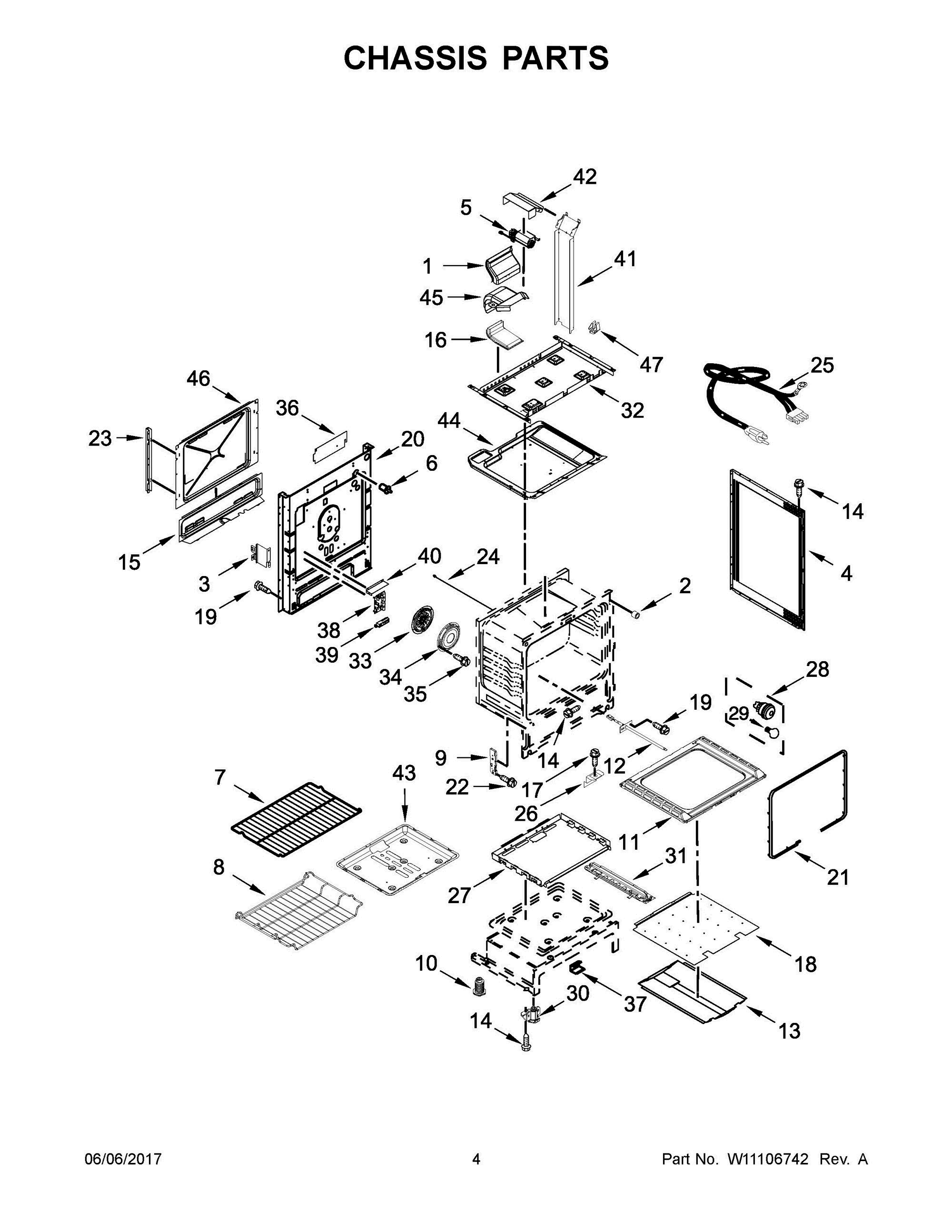 03 - CHASSIS PARTS Diagram and Parts List for WEG750H0HW0  Whirlpool Range
