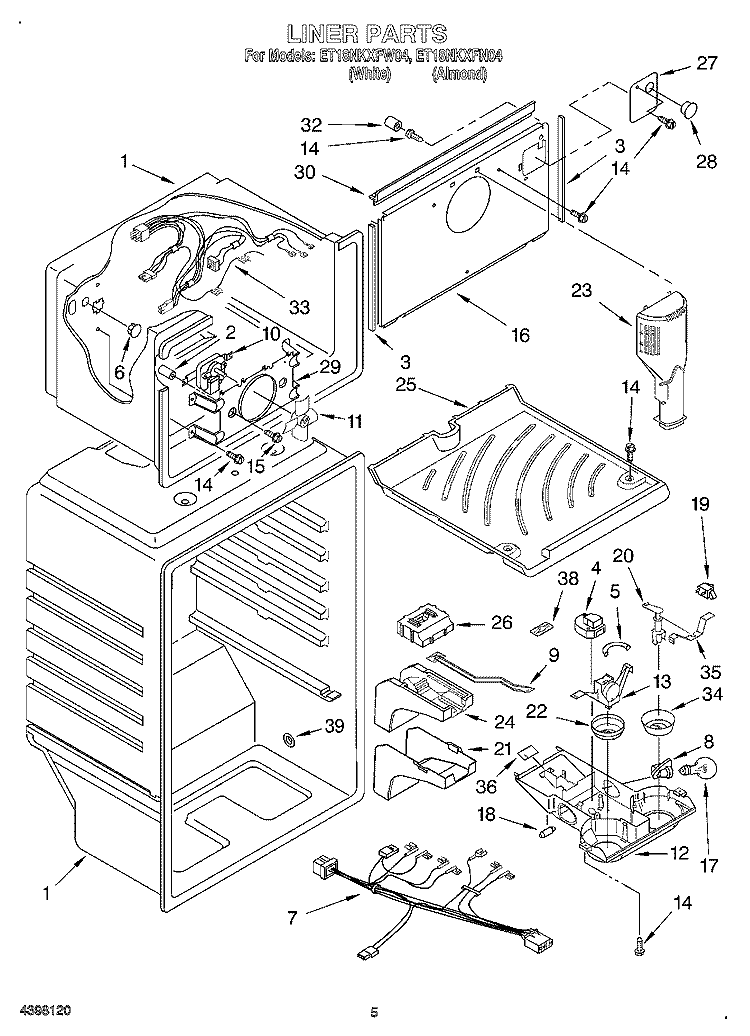 LINER Diagram and Parts List for ET18NKXFN04  Whirlpool Refrigerator
