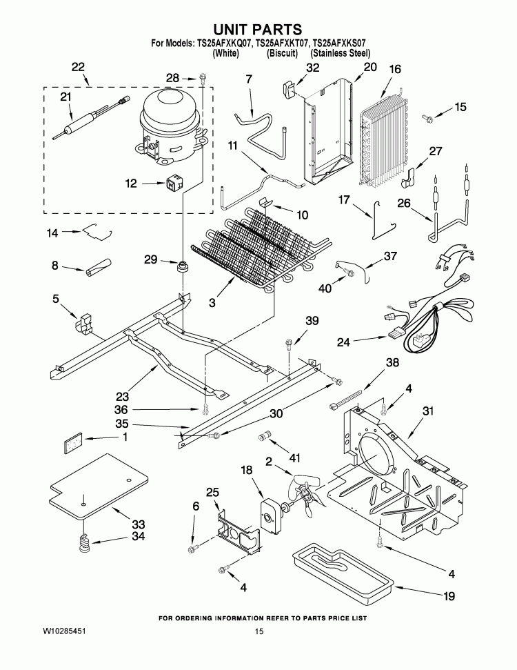 UNIT PARTS Diagram and Parts List for TS25AFXKS07  Estate Refrigerator