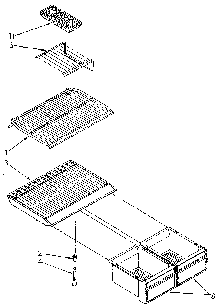 Shelf Diagram and Parts List for ET18JKXSN09  Whirlpool Refrigerator