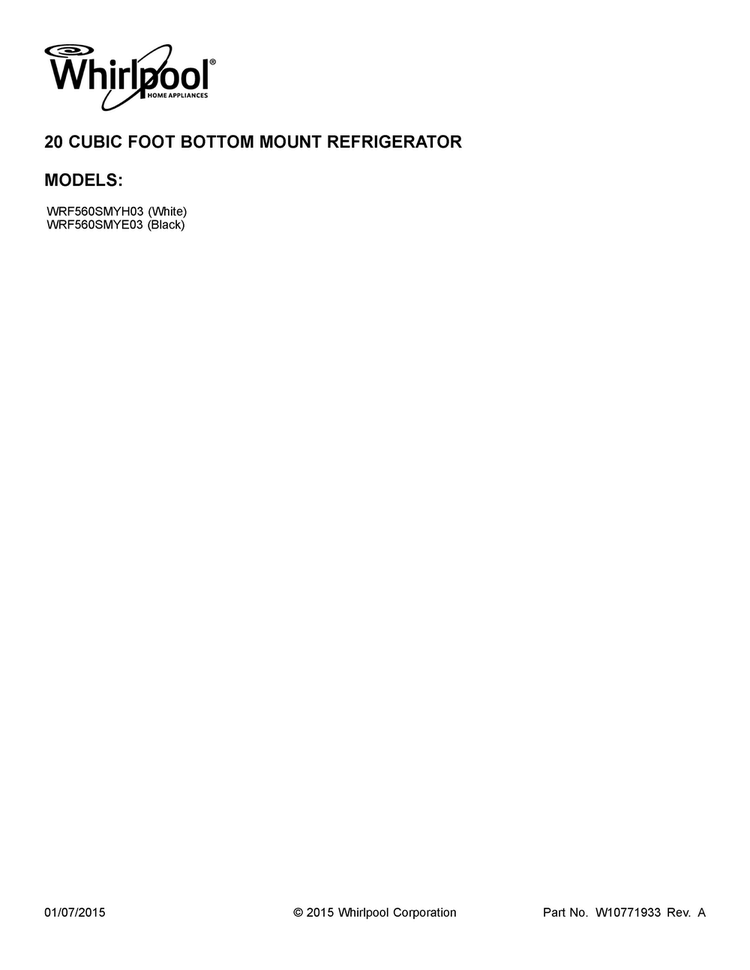 Cover Sheet Diagram and Parts List for WRF560SMYE03  Whirlpool Refrigerator