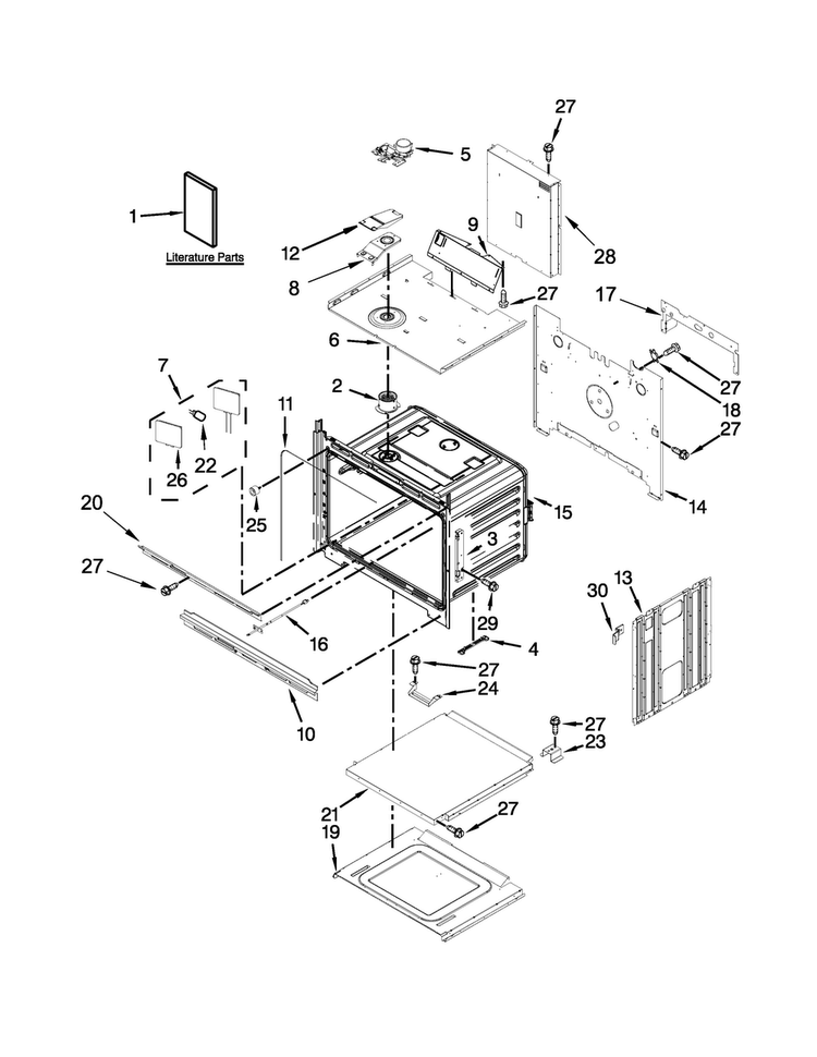 Upper Oven Parts Diagram and Parts List for KEBK276BBL01  KitchenAid Wall Oven