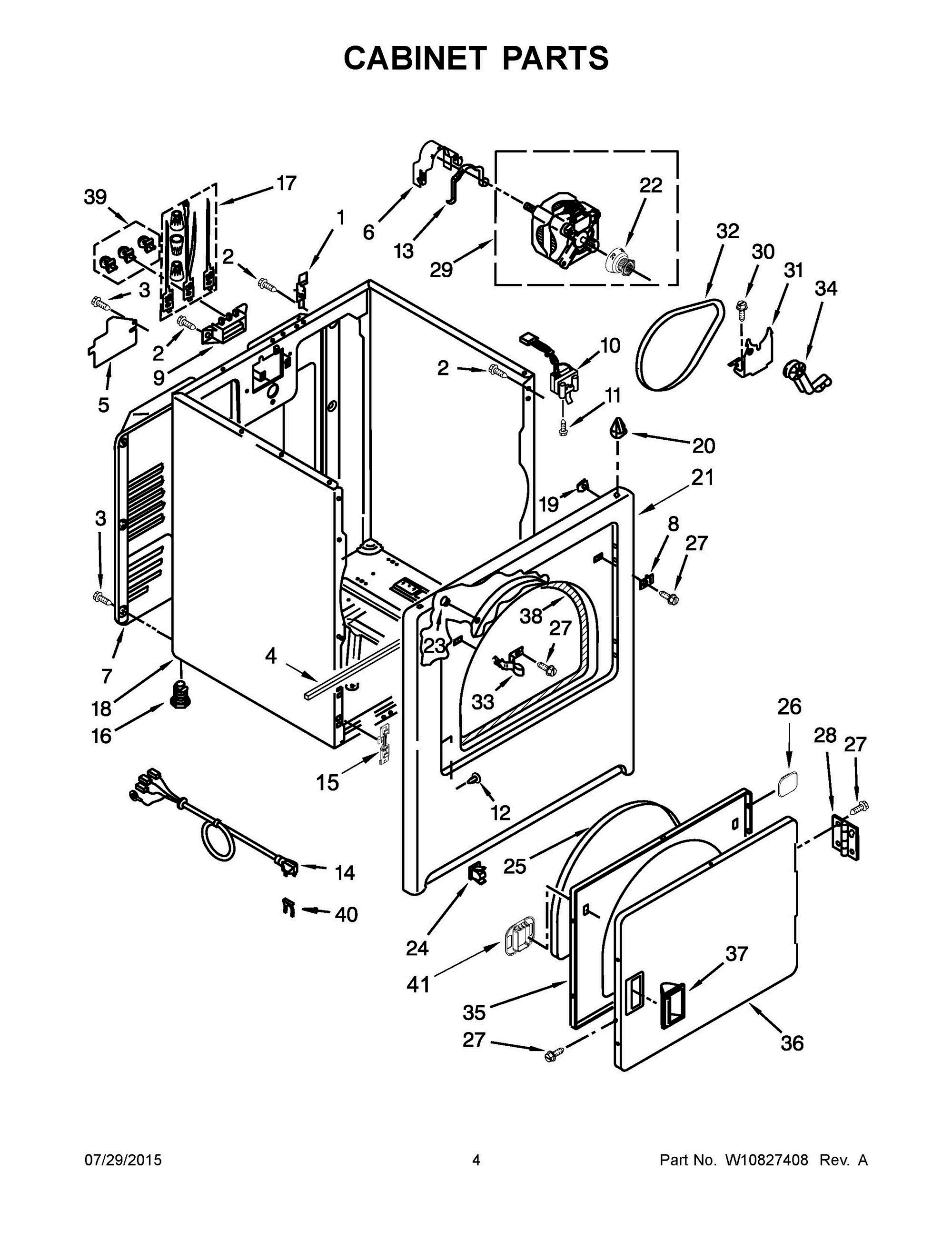 03 - CABINET PARTS Diagram and Parts List for YNED4755EW0  Whirlpool Dryer