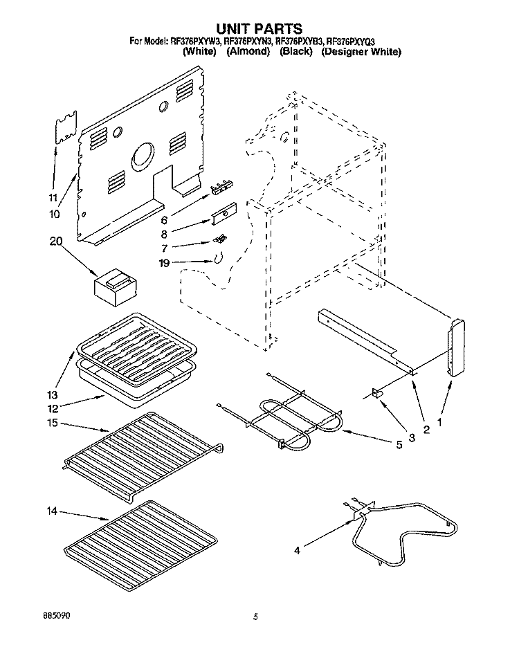 UNIT Diagram and Parts List for RF376PXYW3  Whirlpool Range