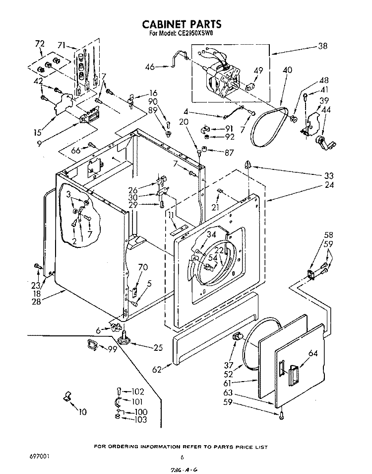 CABINET Diagram and Parts List for CE2950XSW0  Whirlpool Dryer