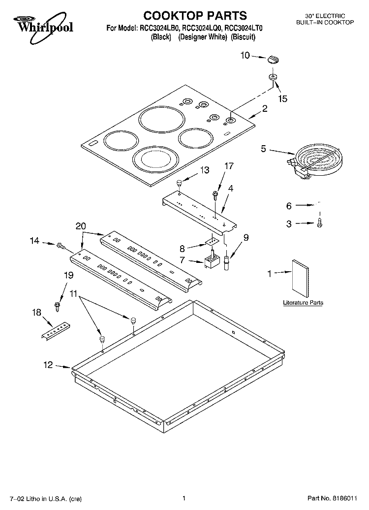 SECTION Diagram and Parts List for RCC3024LB0  Whirlpool Cooktop