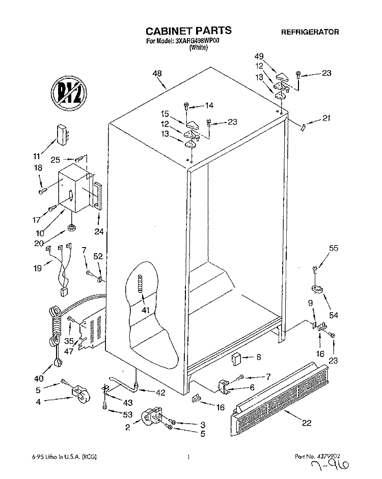 CABINET Diagram and Parts List for 3XARG498WP00  Whirlpool Refrigerator