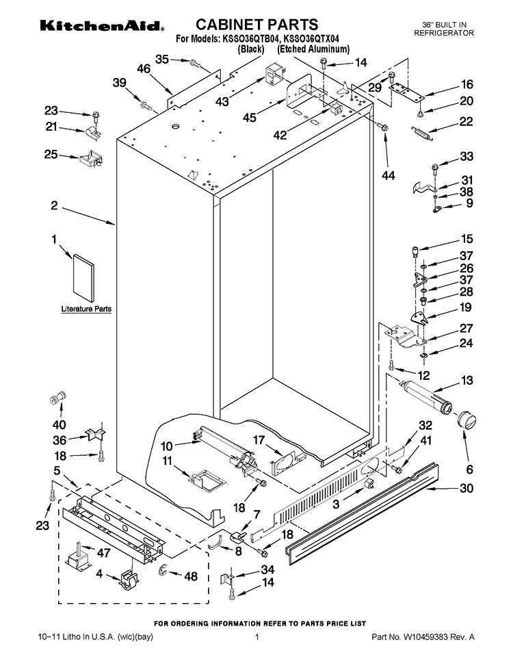 CABINET PARTS Diagram and Parts List for KSSO36QTB04  KitchenAid Refrigerator