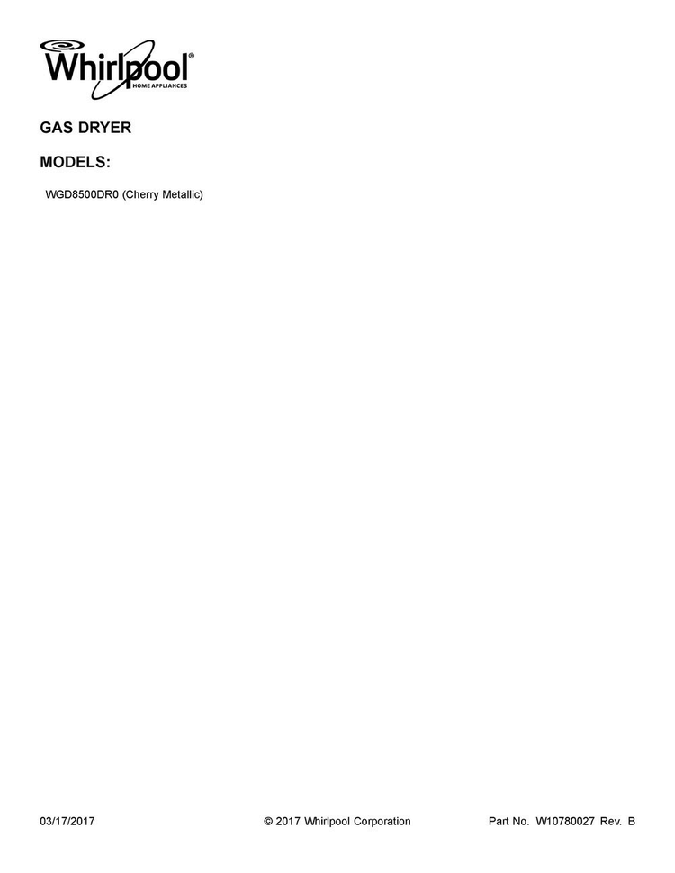 Cover Sheet Diagram and Parts List for WGD8500DR0  Whirlpool Dryer