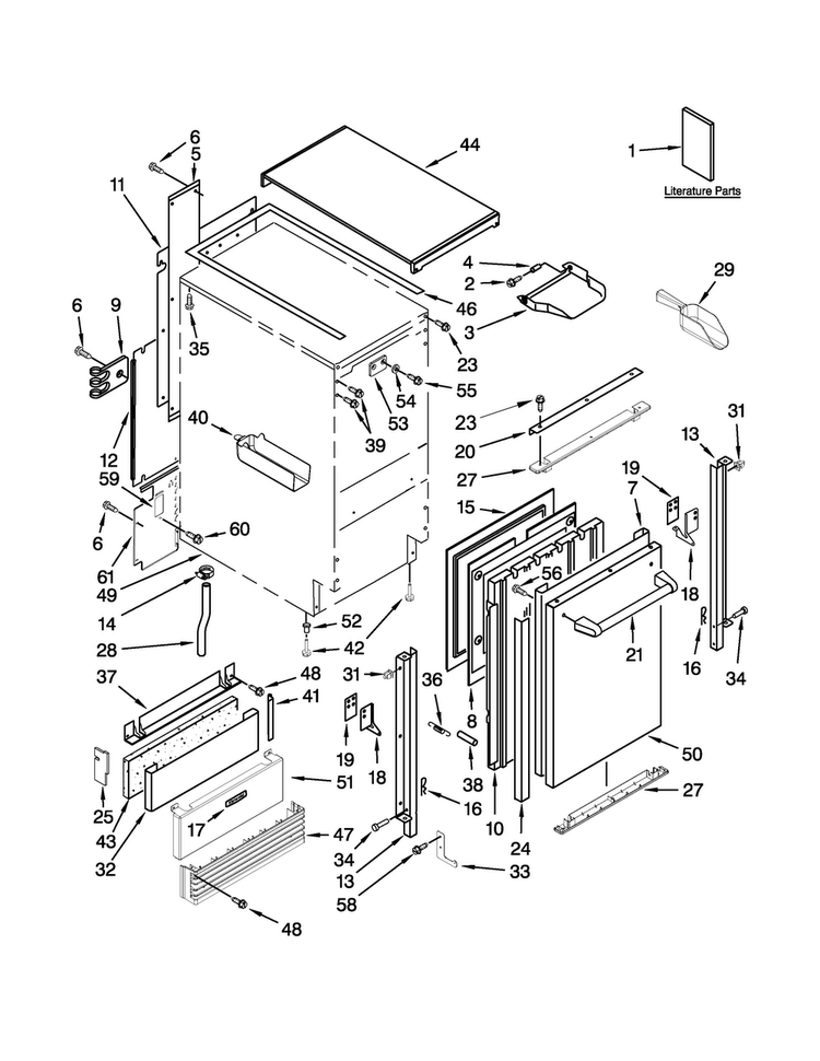 Cabinet, Door And Liner Parts Diagram and Parts List for KUIO18NNZS0  KitchenAid Ice Maker