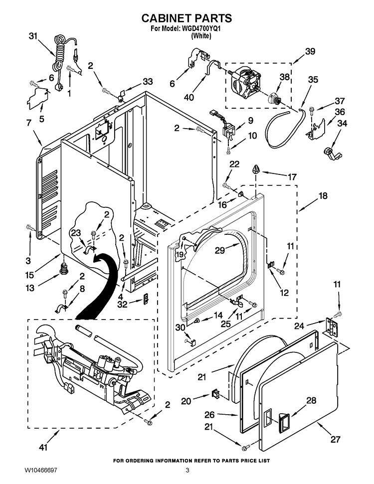 CABINET PARTS Diagram and Parts List for WGD4700YQ1  Whirlpool Dryer