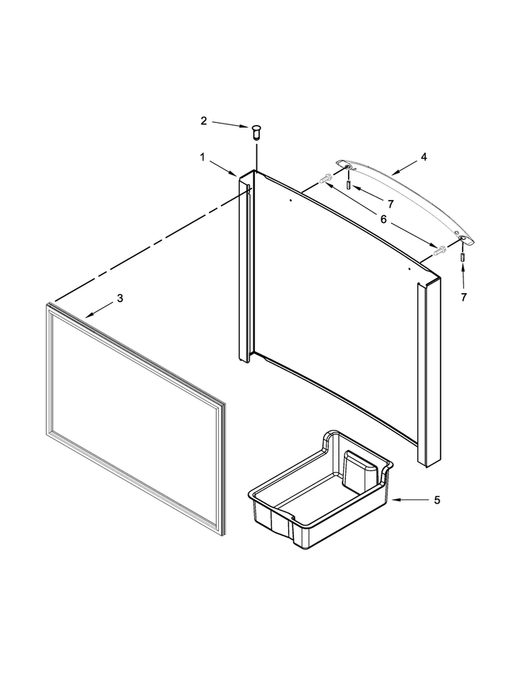Freezer Door Parts Diagram and Parts List for KFFS20EYMS04  KitchenAid Refrigerator
