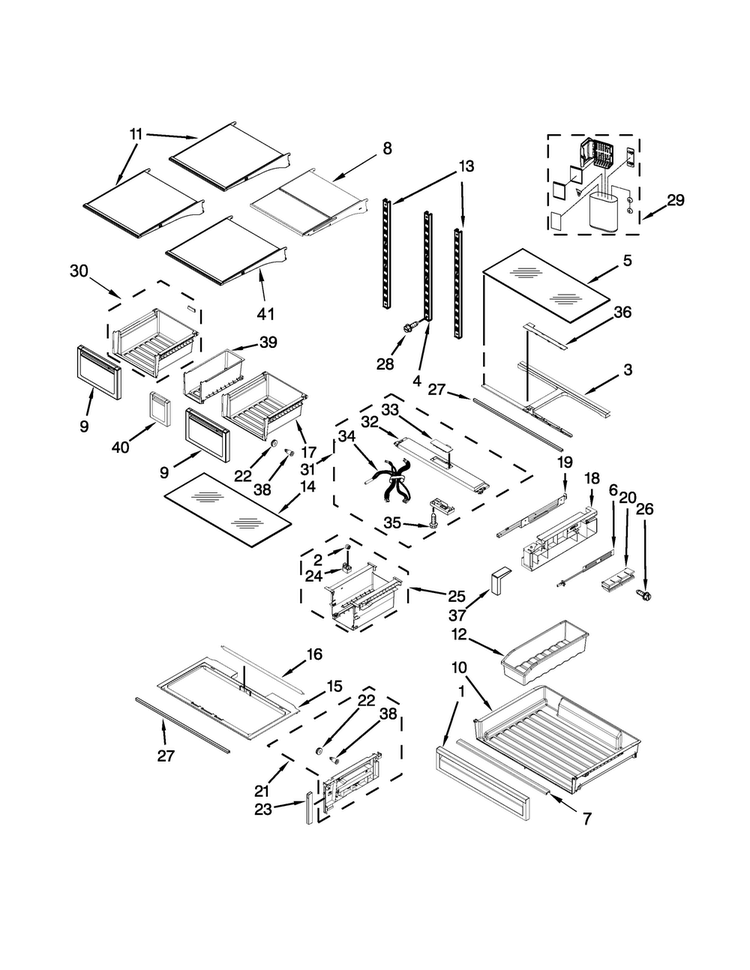 Shelf Parts Diagram and Parts List for WRF997SDDM00  Whirlpool Refrigerator