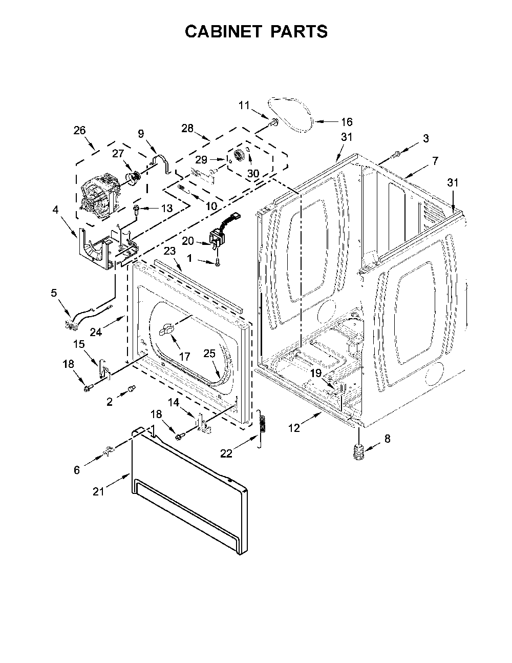 Cabinet parts Diagram and Parts List for 11060372710  Kenmore Dryer