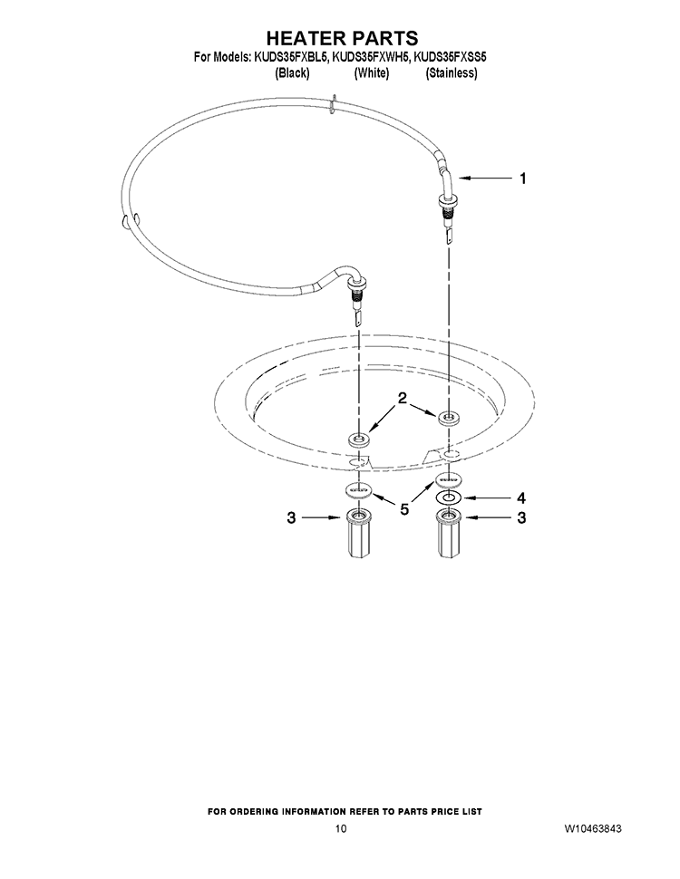 HEATER PARTS Diagram and Parts List for KUDS35FXSS5  KitchenAid Dishwasher