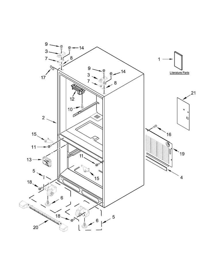 Cabinet Parts Diagram and Parts List for WRF532SNBB01  Whirlpool Refrigerator