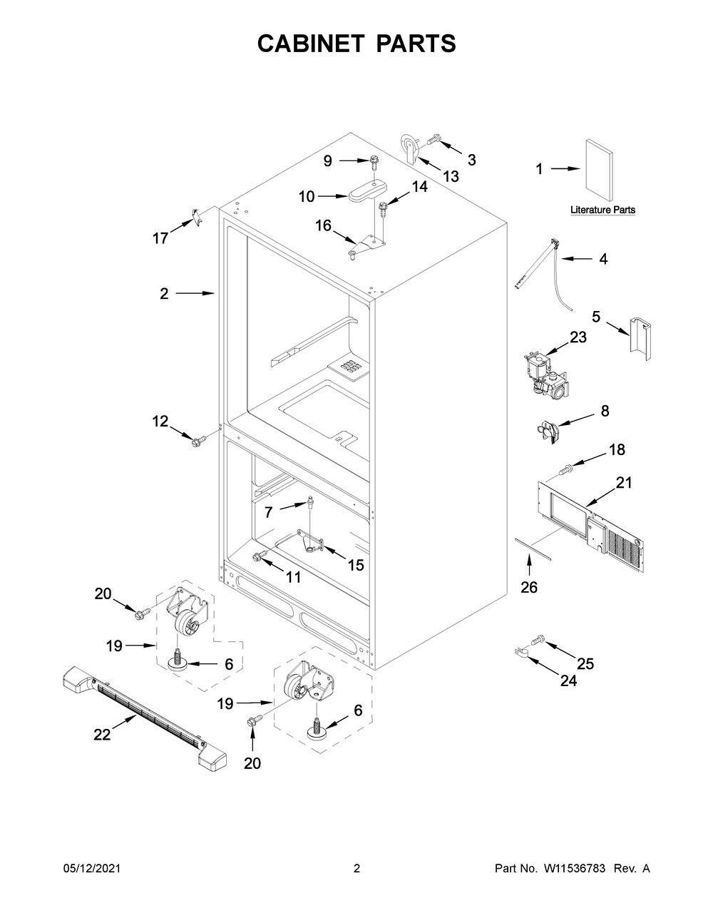 Cabinet Parts Diagram and Parts List for MBF2258FEZ06  Whirlpool Refrigerator
