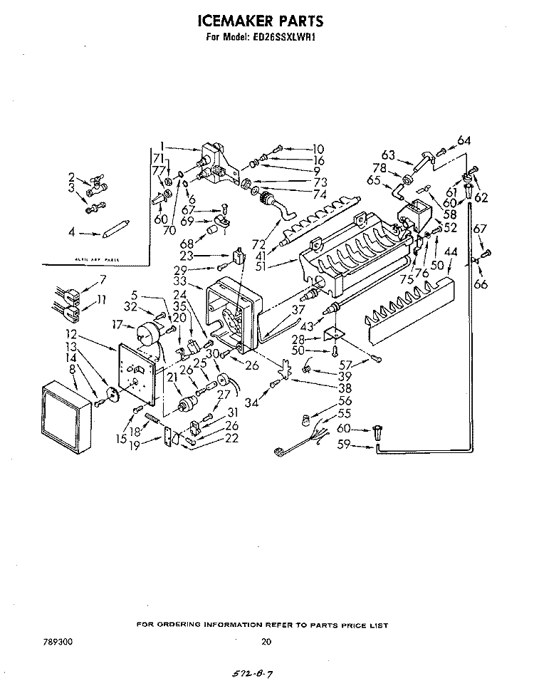 ICE MAKER Diagram and Parts List for ED26SSXLWR1  Whirlpool Refrigerator