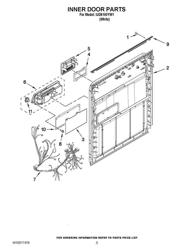 INNER DOOR PARTS Diagram and Parts List for IUD6100YW1  Whirlpool Dishwasher