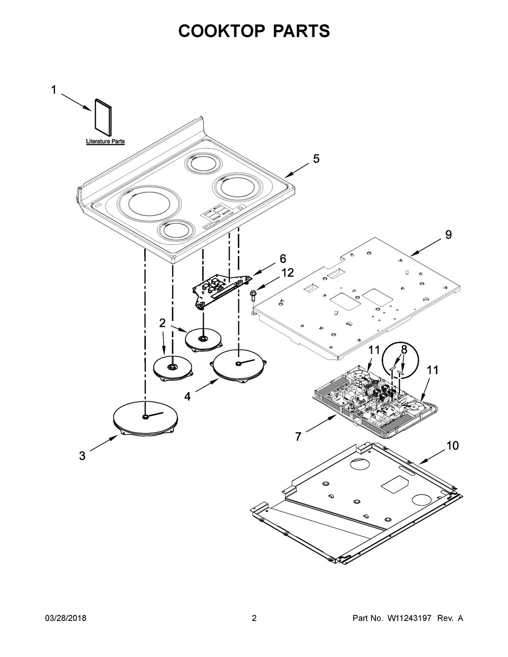 Cooktop Parts Diagram and Parts List for YKFID500ESS2  Whirlpool Range