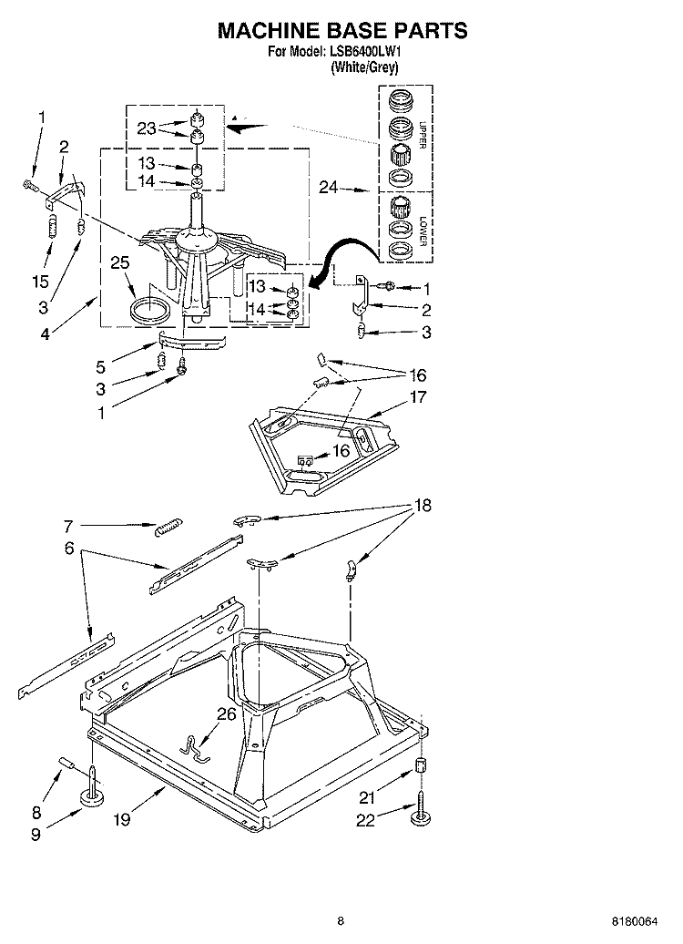 MACHINE BASE PARTS Diagram and Parts List for LSB6400LW1  Whirlpool Washer