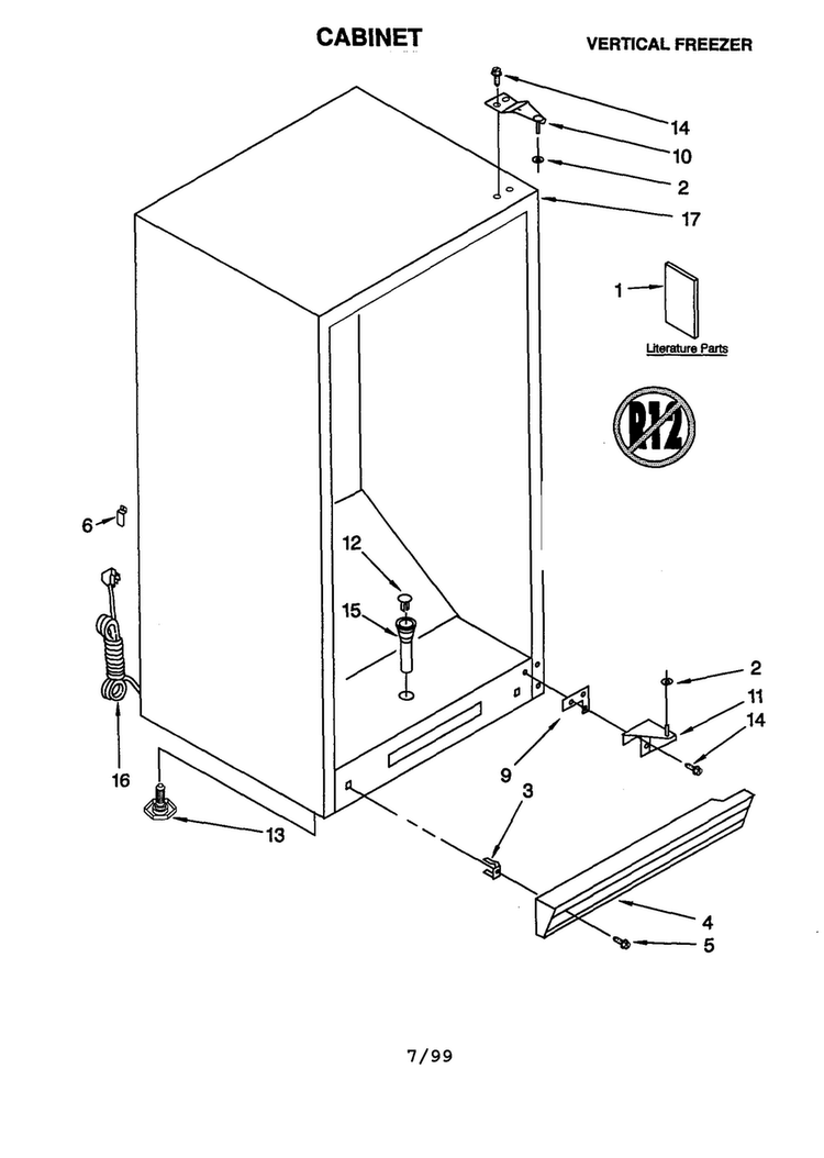 Cabinet Diagram and Parts List for EV150FXG02  Whirlpool Freezer