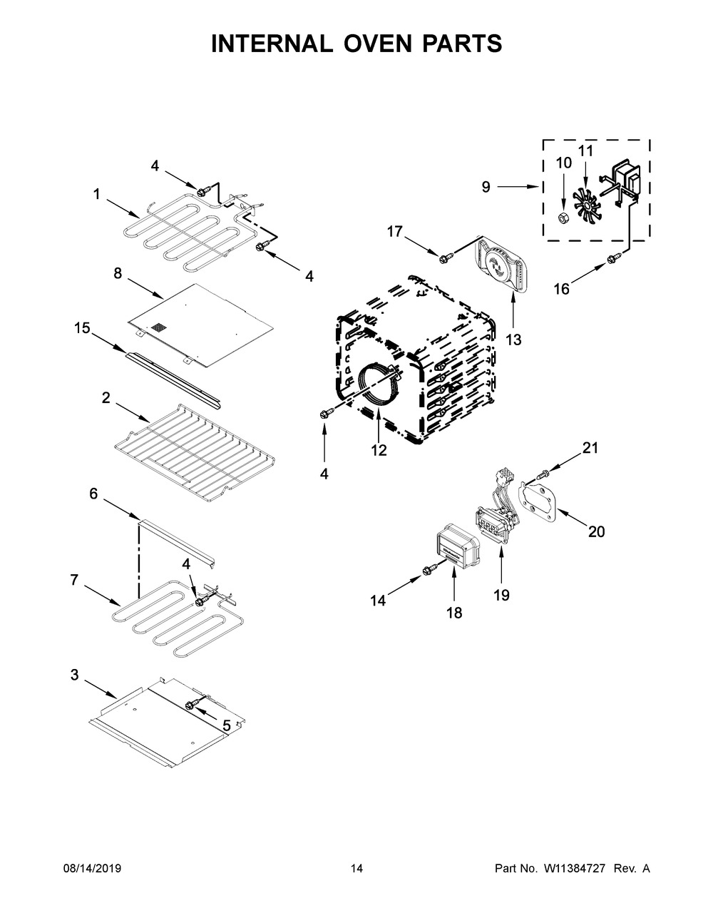 Internal Oven Parts Diagram and Parts List for KOCE900HBS02  Whirlpool Microwave Oven Combo