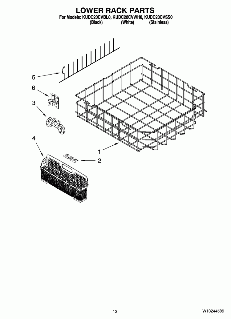 LOWER RACK PARTS Diagram and Parts List for KUDC20CVBL0  KitchenAid Dishwasher