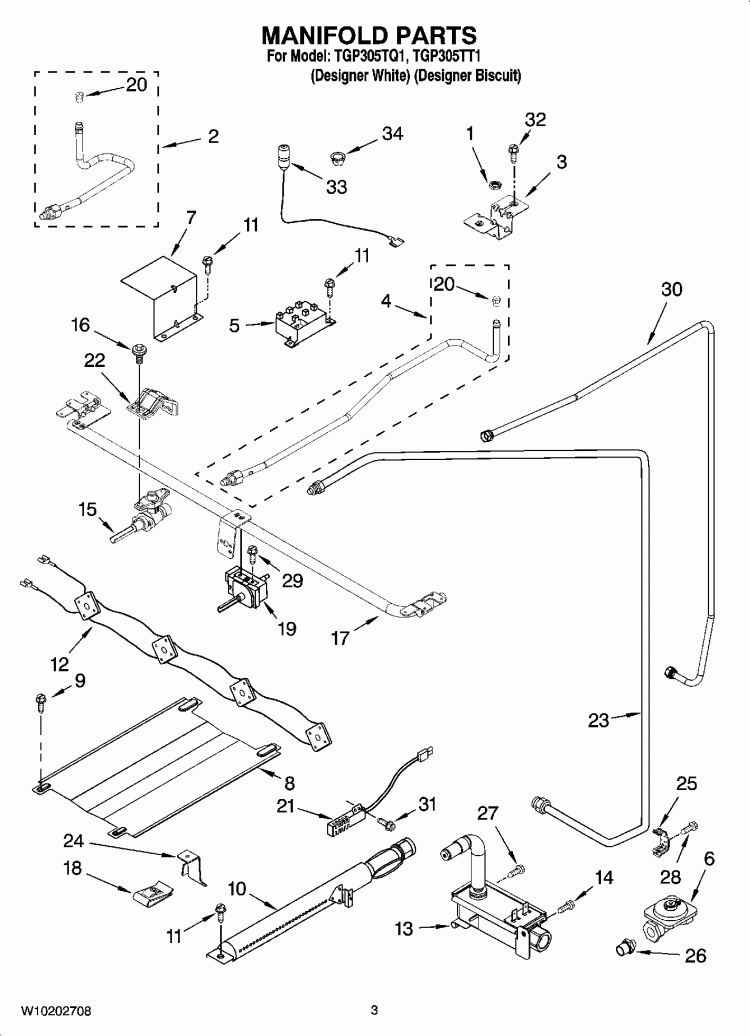 MANIFOLD PARTS Diagram and Parts List for TGP305TT1  Estate Range