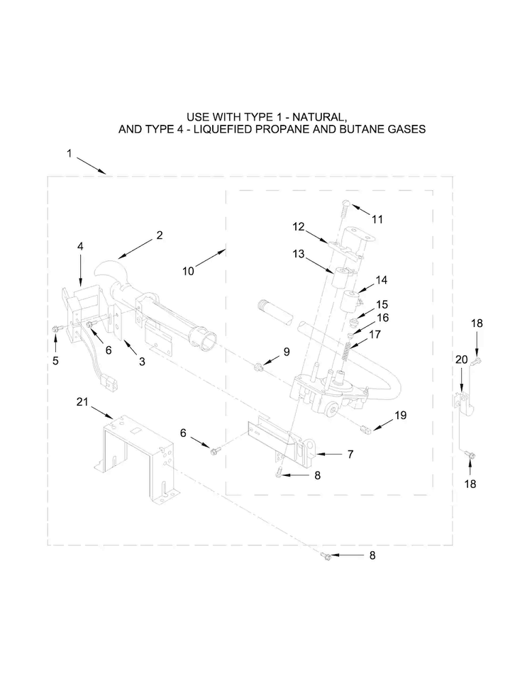 W10608838 Burner Assembly Parts Diagram and Parts List for 11079133411  Kenmore Dryer