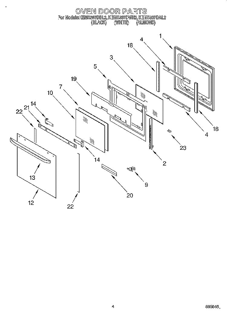 OVEN DOOR Diagram and Parts List for KEMS307DBL2  KitchenAid Microwave Oven Combo