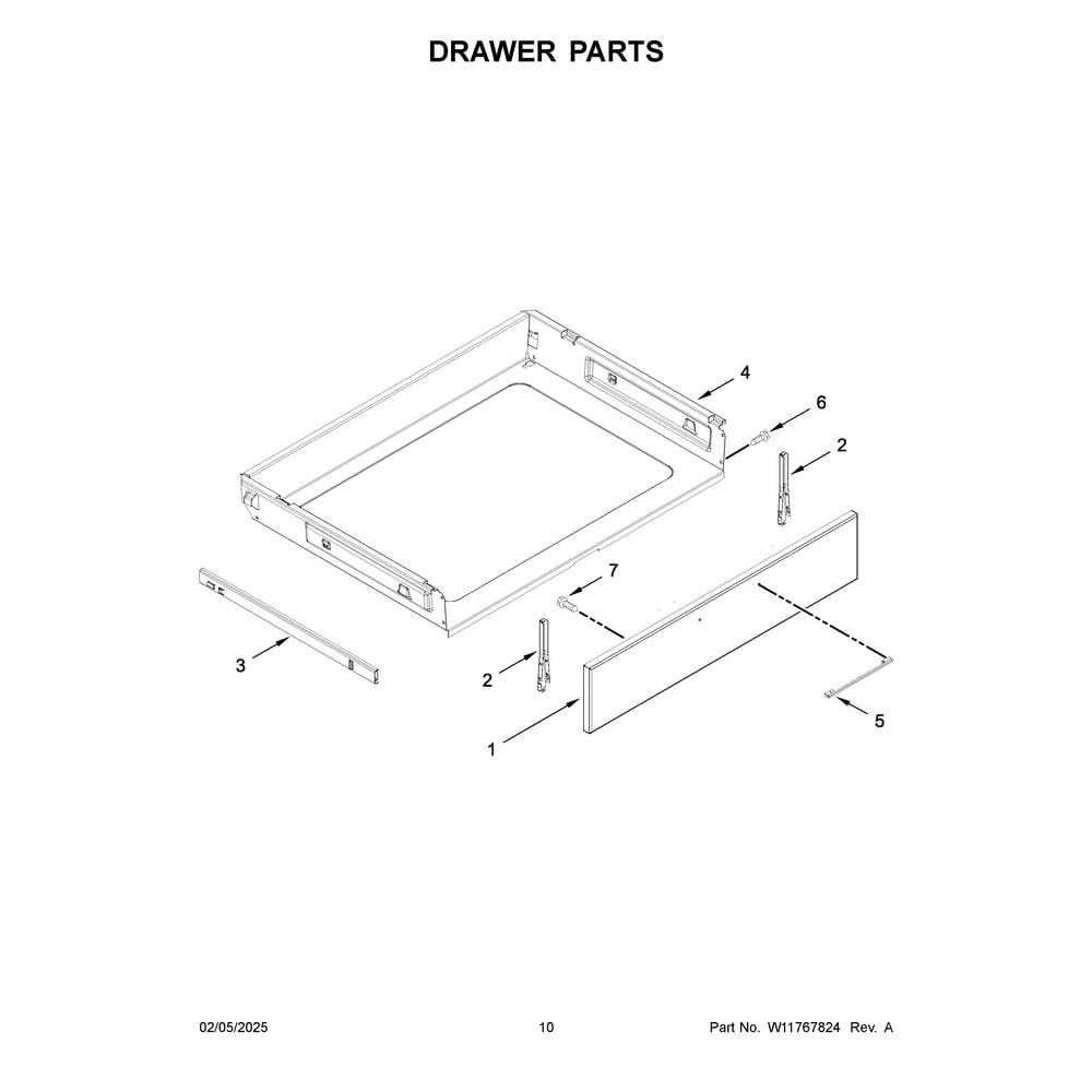 Drawer Parts Diagram and Parts List for WEGA25H0HZ7  Whirlpool Range