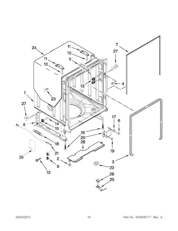 Tub And Frame Parts Diagram and Parts List for KUDC10FXBL7  KitchenAid Dishwasher