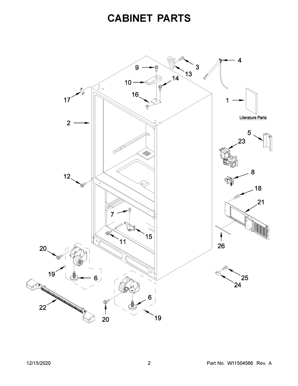 Cabinet Parts Diagram and Parts List for MBF2258FEZ05  Whirlpool Refrigerator