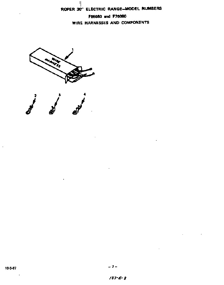 Wire Harness And Components Diagram and Parts List for F7608*0  Roper Range