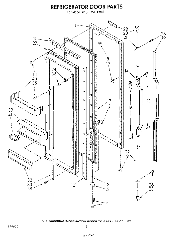 REFRIGERATOR DOOR Diagram and Parts List for 4KSRF22DTW00  KitchenAid Refrigerator