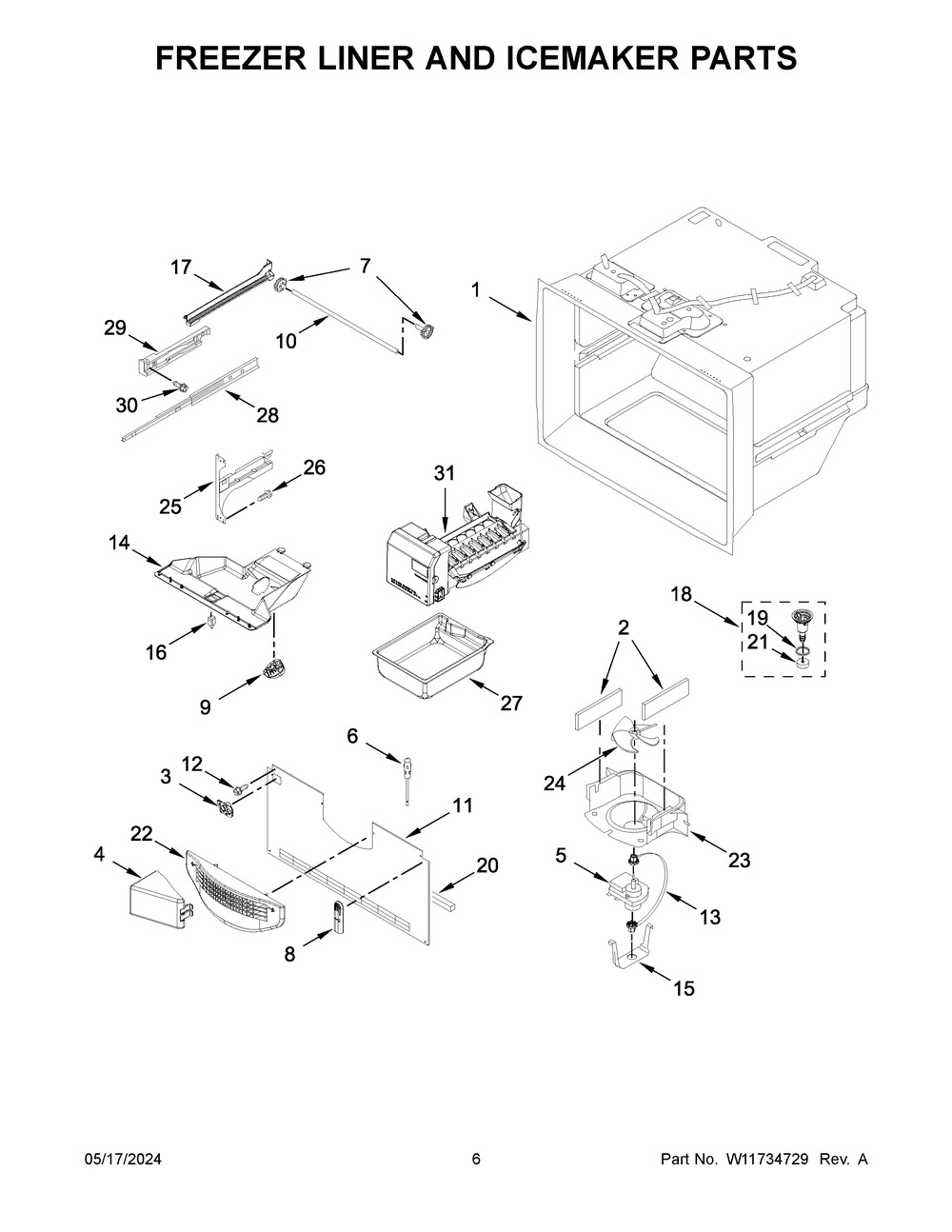 Freezer Liner And Icemaker Parts Diagram and Parts List for WRF535SWHW10  Whirlpool Refrigerator