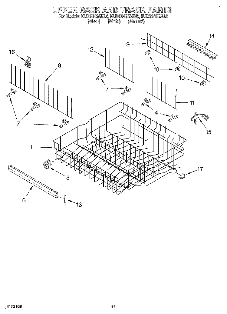 UPPER RACK AND TRACK Diagram and Parts List for KUDS24SEAL0  KitchenAid Dishwasher