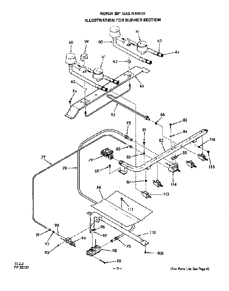 Burner Diagram and Parts List for 1303*0A  Roper Range