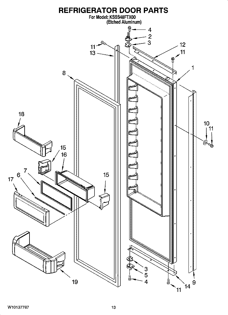 REFRIGERATOR DOOR PARTS Diagram and Parts List for KSSS48FTX00  KitchenAid Refrigerator