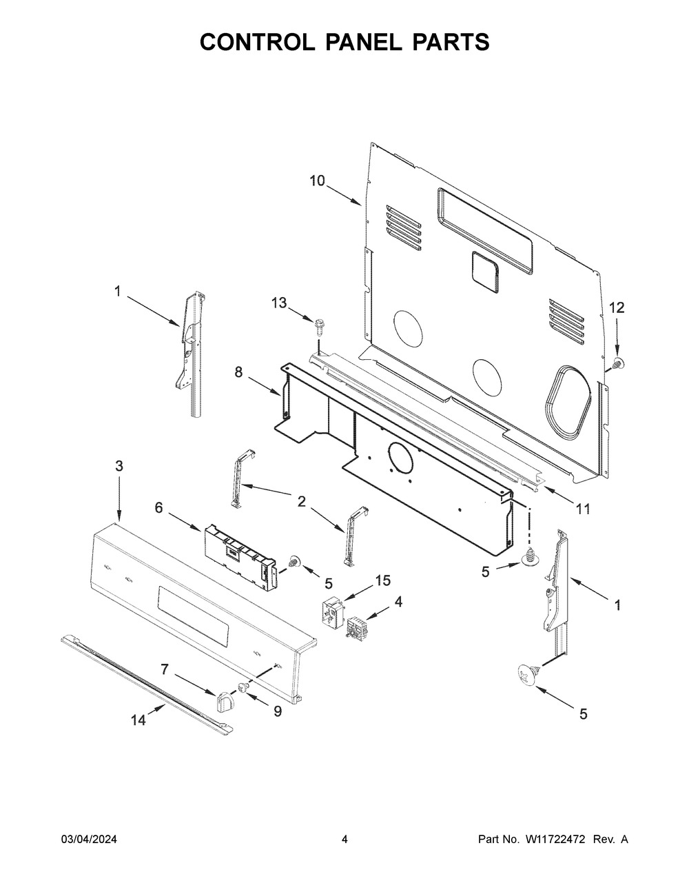Control Panel Parts Diagram and Parts List for WFES3330RS0  Whirlpool Range