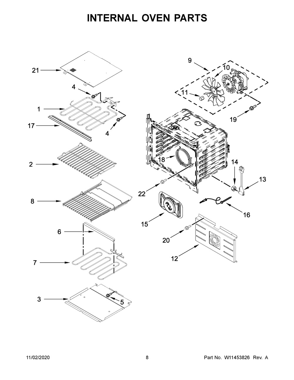 Internal Oven Parts Diagram and Parts List for JMW2427IM03  Whirlpool Microwave Oven Combo