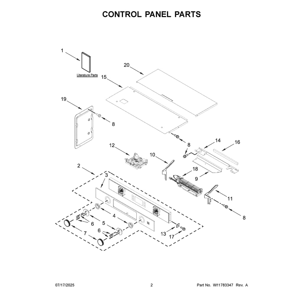 Control Panel Parts Diagram and Parts List for KOEC727SPS00  KitchenAid Microwave Oven Combo