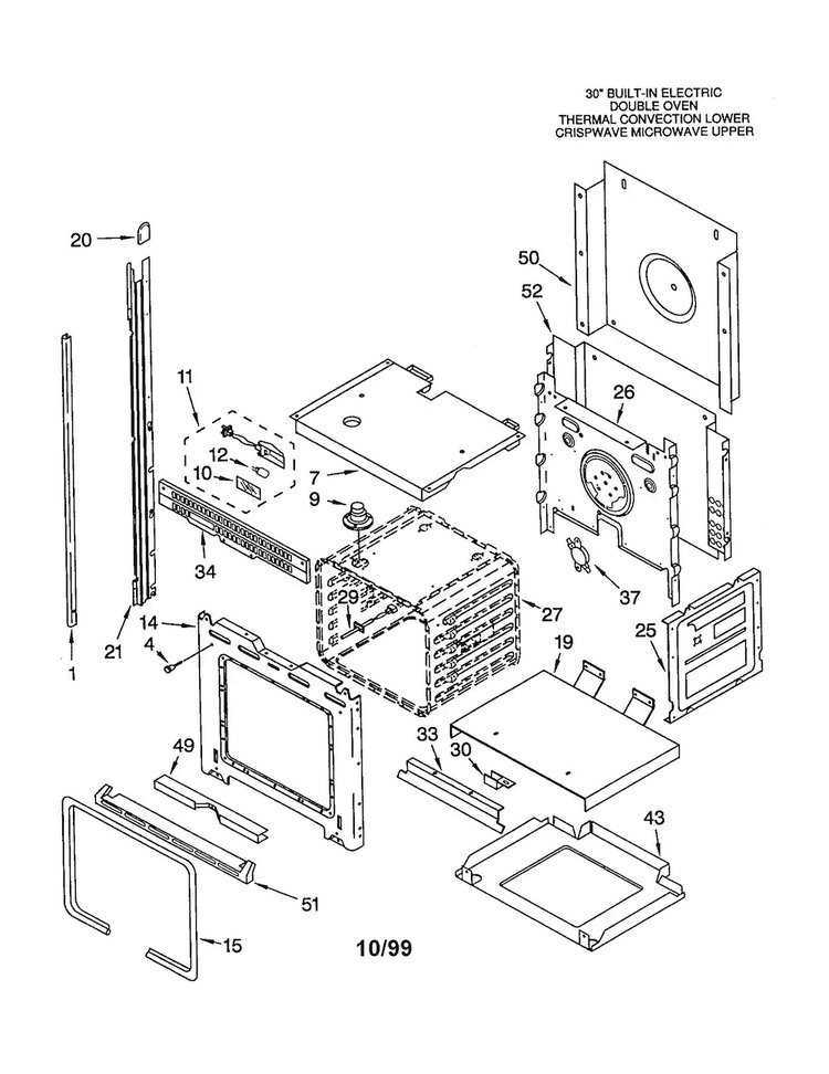 Oven Diagram and Parts List for NHP01AMM  KitchenAid Wall Oven