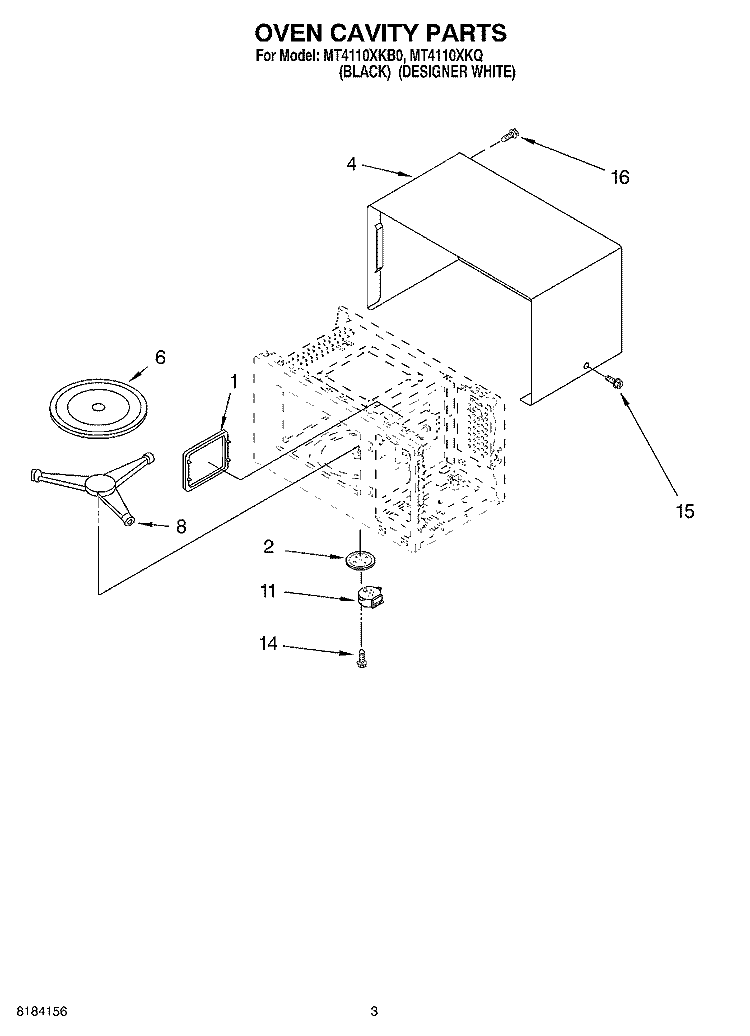 OVEN CAVITY Diagram and Parts List for MT4110XKQ0  Whirlpool Microwave