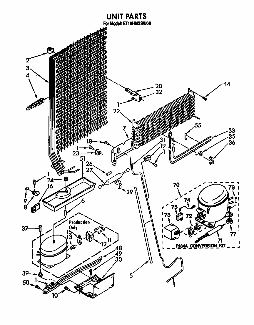 Unit Diagram and Parts List for S22QFWH00  Whirlpool Refrigerator