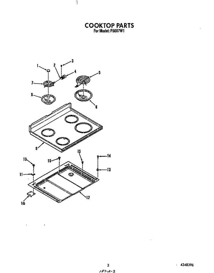 Cook Top Diagram and Parts List for F5007*1  Roper Range