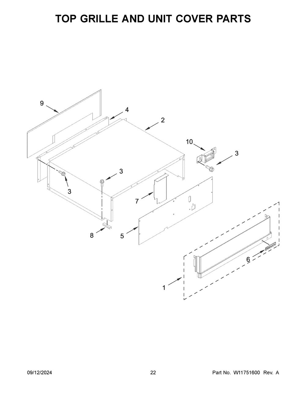 12 - Top Grille And Unit Cover Parts Diagram and Parts List for KBSD708MBS01  Whirlpool Refrigerator
