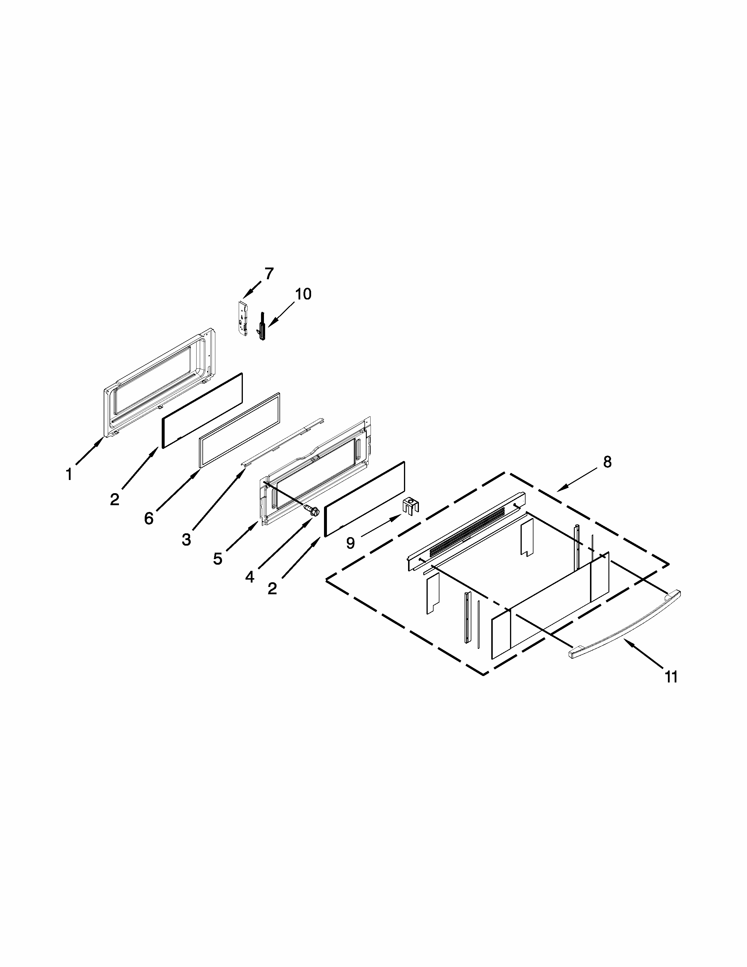 Upper Door Parts Diagram and Parts List for YIES900DS00  Whirlpool Range