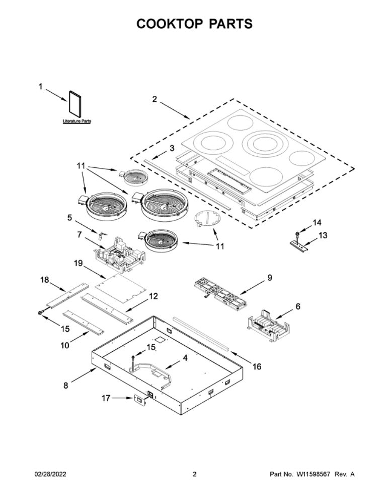 Cooktop Parts Diagram and Parts List for WCE97US6KS01  Whirlpool Cooktop